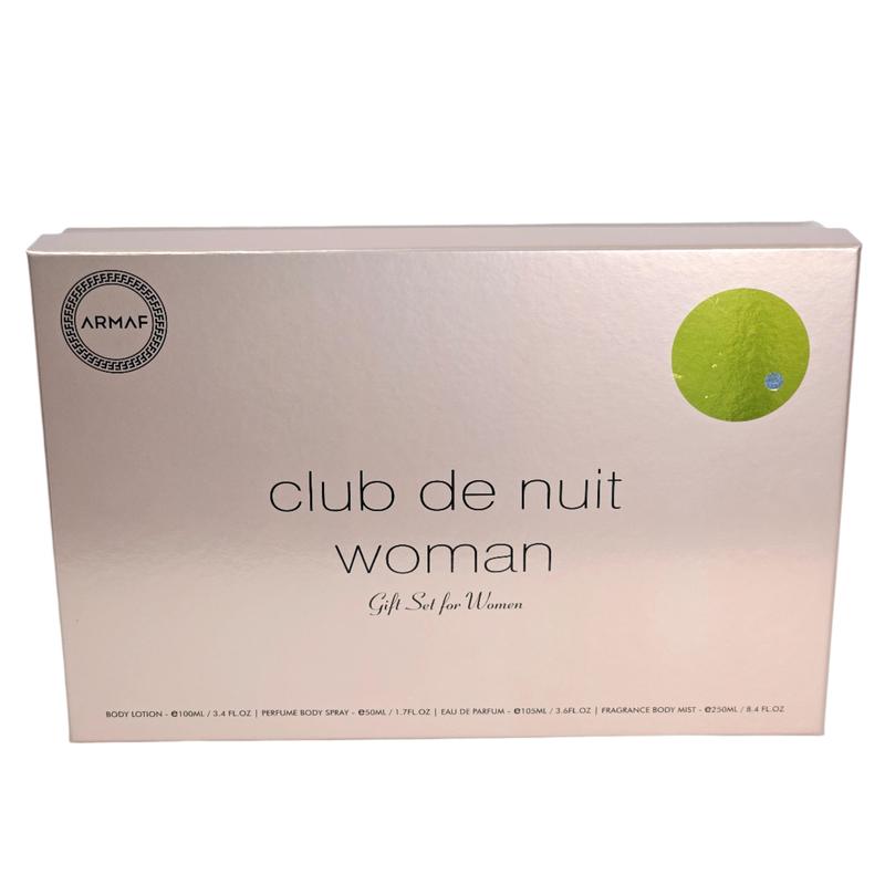 Club De Nuit By Armaf 4-Piece Set for Women 3.4 Oz Eau De Parfum 3.4 Oz Body Lotion 1.7oz Body Spray 8.4oz Body Mist