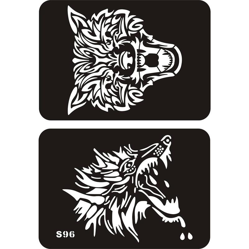 6 Sheets Temporary Tattoo Stencils, 34pcs Animal Tiger Wolf Totem Patterns Henna Tattoo Stencil Kit Temporary Glitter Airbrush Tattoo Stencils Arabian Tattoo Stickers for Face Body Paint Art