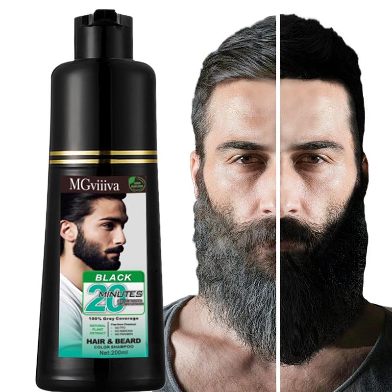 Men's 3-in-1 Black Beard & Hair Dye Shampoo,Instant Grey Darkening Beard Color Shampoo in 20 Minutes,Simpler Gray Reducing Mustache & Beard Dye for Men,with Plant Extract for Healthy Facial Hair,Hair Color for Men Haircare Product(200ml)