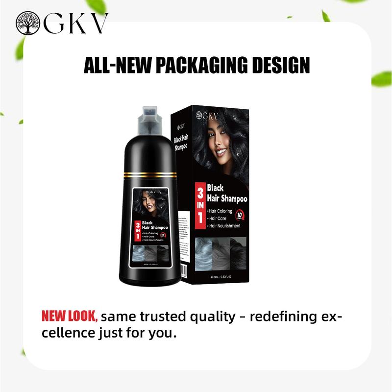 GKV Black Hair Dye Shampoo Set Instant 3 in 1 +99.99% Grey Coverage - Herbal Ingredients