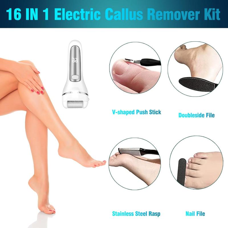 Electric Foot Callus Removers Rechargeable, Waterproof 17 in 1 Professional foot callus remover tool Kit, Hard Cracked Dry Skin Ideal Gift