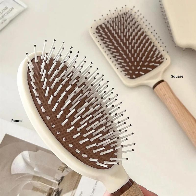 Multifunctional Cushion Hair Brush, 1 Count Wooden & Silicone Ultra-soft Long Hand Hair Comb for Both Personal Use & Barber Use, Christmas Gift