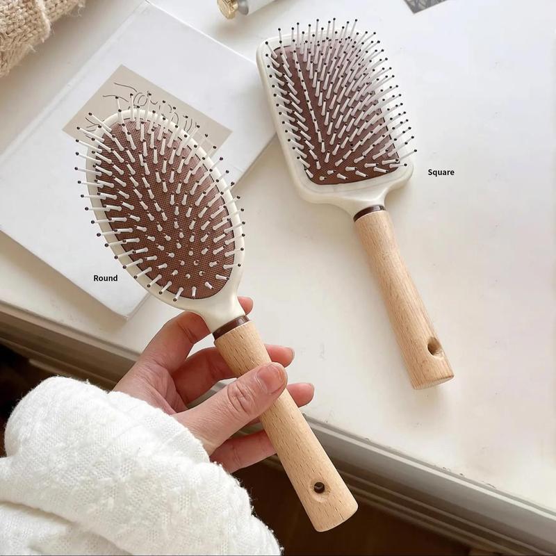 Multifunctional Cushion Hair Brush, 1 Count Wooden & Silicone Ultra-soft Long Hand Hair Comb for Both Personal Use & Barber Use, Christmas Gift