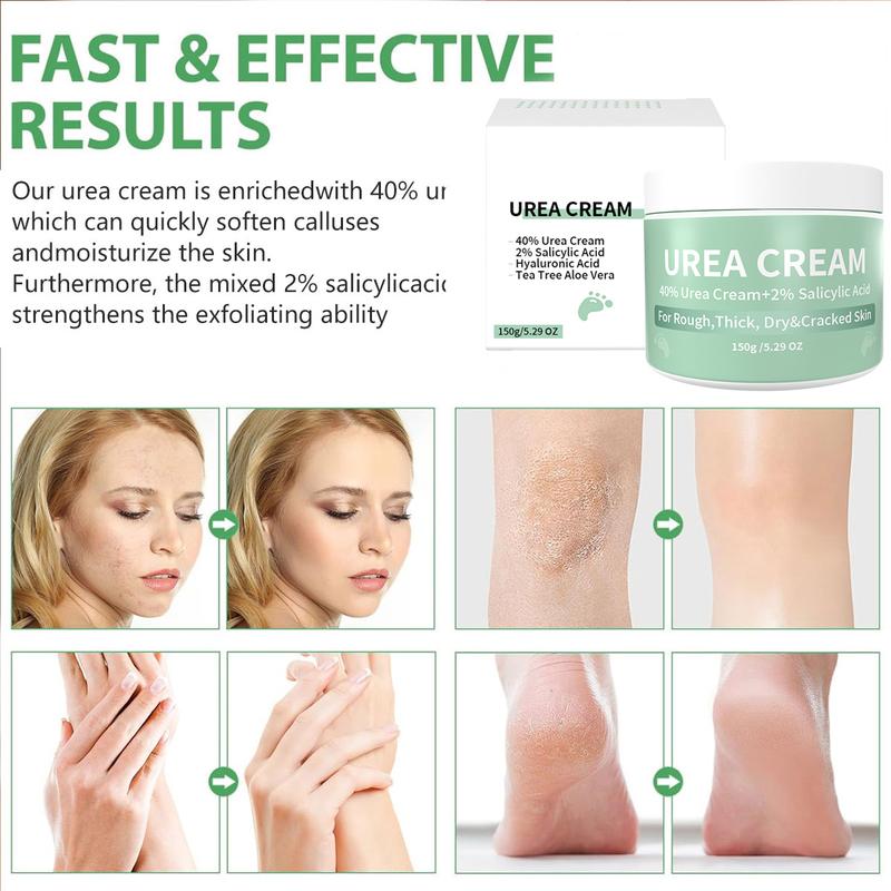 Urea Cream 40%+2% Salicylic Acid, 5.29 oz-DualPurpose Foot & Hand Cream Enriched with Hyaluronic Acid, Tea Tree Oil, & Aloe Vera for Deep Moisturization & Effective Callus Removal