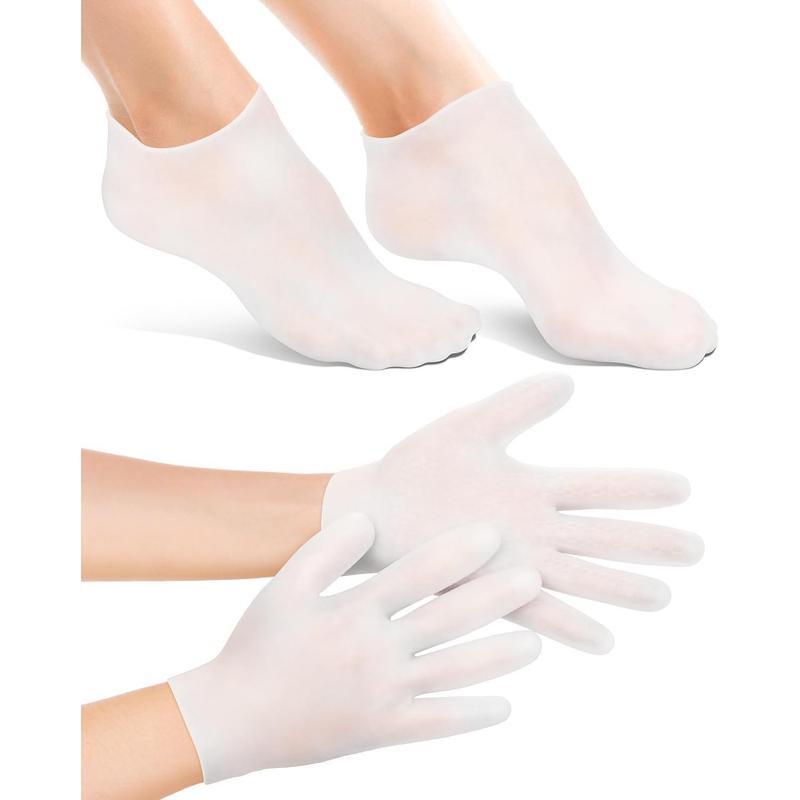 Gorgeous 2 Pairs of Silicone Moisturizing Glove Socks Set! These Anti Slip Soft Spa Gel Socks are amazing for Softening Feet with Dry Cracked Skin. Ideal for Women's Spa Pedicure Socks, softening both Foot and Hand.