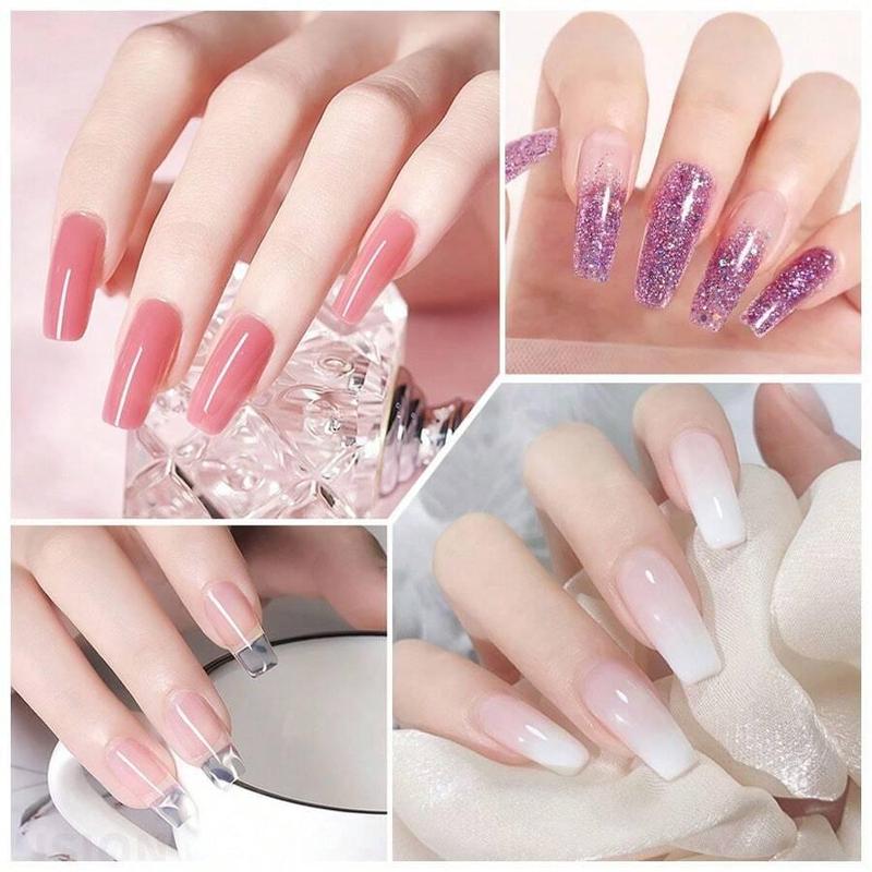 Long-lasting Poly Gel Nail Extension Kit, 1 Set LED UV Hard Fiber Gel For Nail Retouching And Extension, Home Nails Art