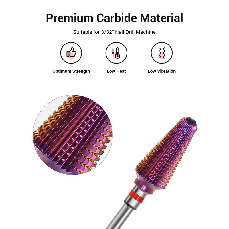 MelodySusie Professional Tornado Nail Drill Bits, 3 32'' Carbide Tungsten Multi-function Bits, Suitable for Manicure Pedicure Cuticle Gel Polishing, Salon Bits, Purple, Series Bit-X, Fine Nail Care Nail Art