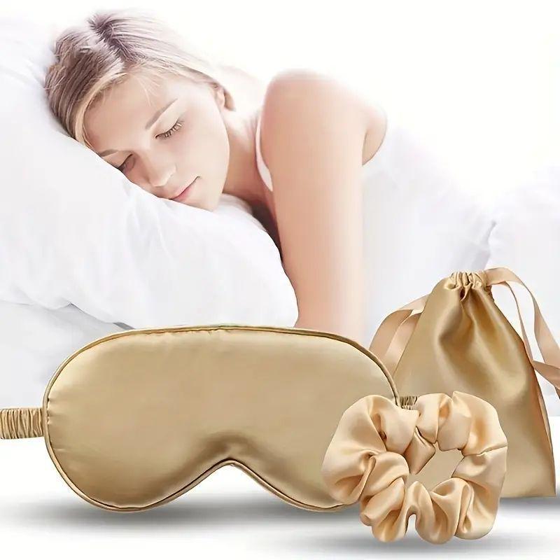 Sleep Eye Mask Set, 1 Set Soft Cooling Sleep Eye Mask with Storage Bag & Hair Band, Soft Sleep Eye Mask for Home Travel Rest, Face Night Sleep Eye Mask, Silk Eye Mask, Travel Sleep Eye Mask