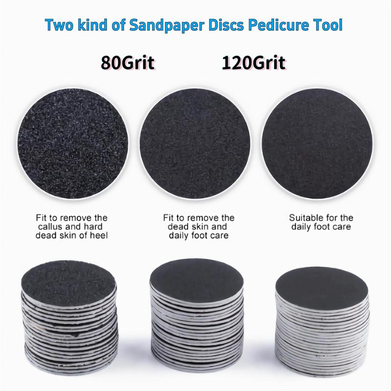 Replaceable Sandpaper Refill Discs, 120pcs Sanding Paper Discs with 1 Count Nail Drill Bit, Pedicure Sanding Disc for Electric Foot File Callus Remover