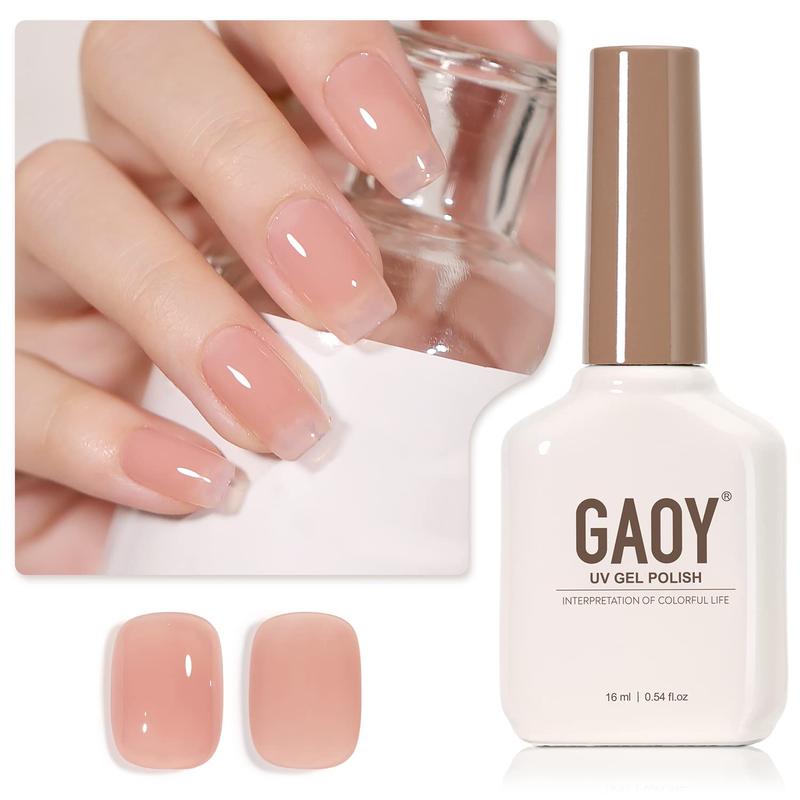 GAOY Sheer Nude Gel Nail Polish, 16ml Jelly Natural Pink Translucent Color 1301, 1355 UV Light Cure Gel Polish for Nail Art DIY Manicure and Pedicure at Home