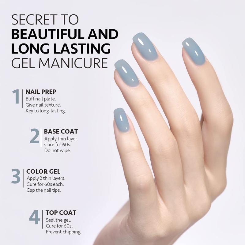 GAOY Gel Nail Polish Kit, 3 Colors 16ml Jelly Nude Milky White Blue Gray, Sheer Soak Off UV Gel Polish Set - Cloudy Coast