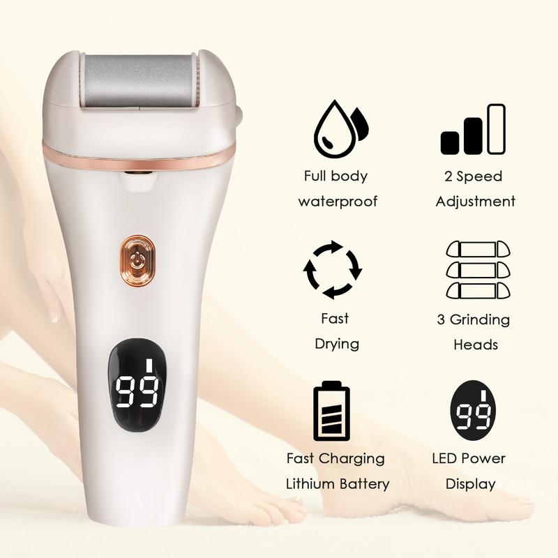 Rechargeable Electric  footfile  Callus Removers ,Electric Callus Remover Kit,17 in 1 professional pedicure set,Hard Cracked Dry Skin Ideal Gift,with 3 Roller Heads 2 Speed, Battery Display foot grinding callus grinder Manicure Nail Electric Foot