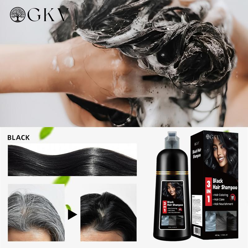 GKV Black Hair Dye Shampoo Set Instant 3 in 1 +99.99% Grey Coverage - Herbal Ingredients