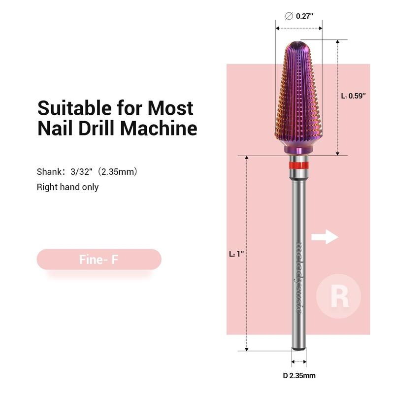 MelodySusie Professional Tornado Nail Drill Bits, 3 32'' Carbide Tungsten Multi-function Bits, Suitable for Manicure Pedicure Cuticle Gel Polishing, Salon Bits, Purple, Series Bit-X, Fine Nail Care Nail Art