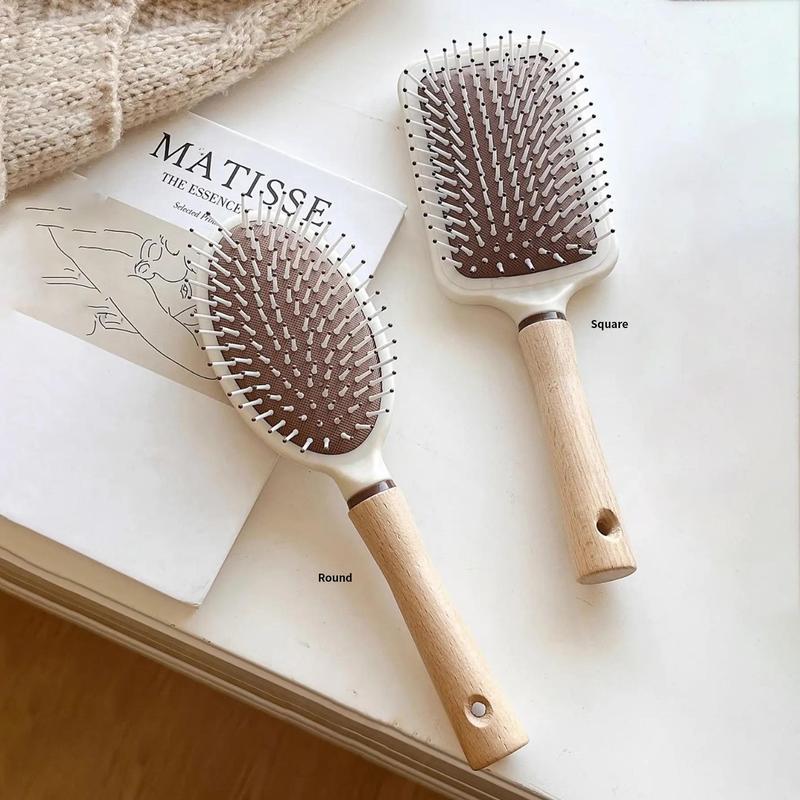 Multifunctional Cushion Hair Brush, 1 Count Wooden & Silicone Ultra-soft Long Hand Hair Comb for Both Personal Use & Barber Use, Christmas Gift