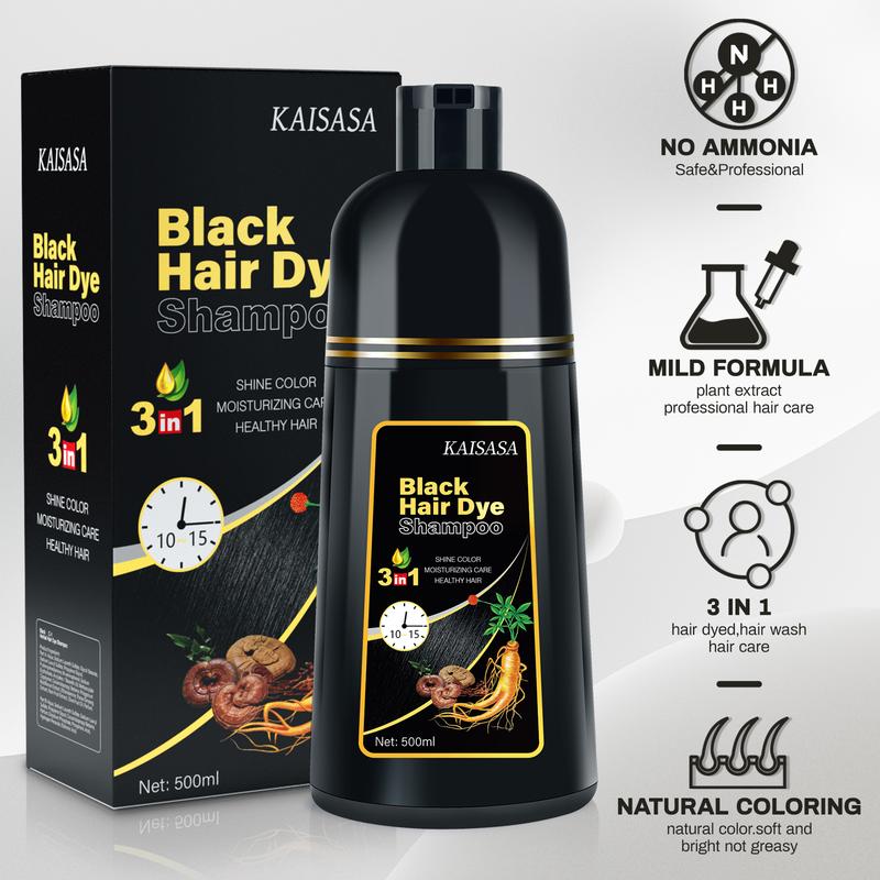 KAISASA 3 in 1 Hair Dye Shampoo（2 bottles, 3 bottles）-Various colors available,Natural Haircoloring, Plant Haircare,  black hairdye