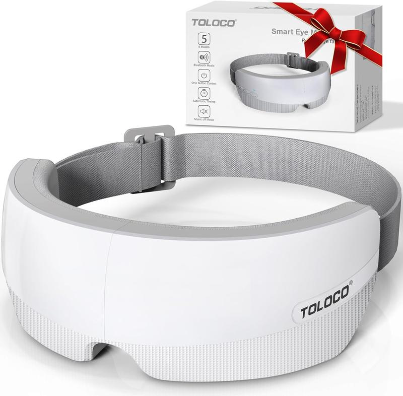 TOLOCO Heated Eye Massager with Bluetooth – Perfect Holiday Gift for Migraine Relief, Relaxation, Improved Sleep, and Eye Strain Reduction.