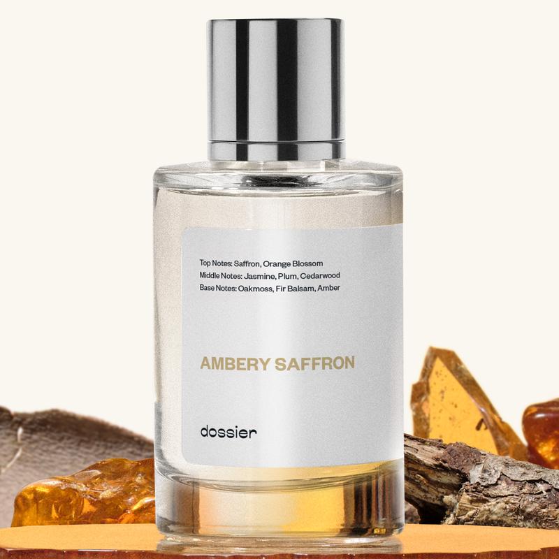 Ambery Saffron, Dossier, Unisex Perfume, 50ml-100ml-150ml, Eau de Parfum, Saffron, Orange Blossom, Jasmine, Plum, Cedarwood, Oakmoss, Amber