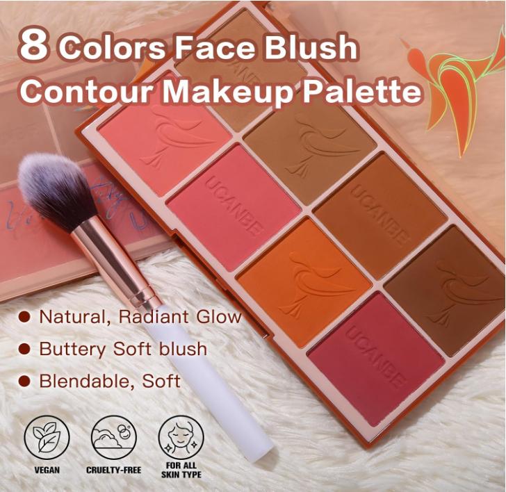 8 Colors Face Matte Blush Palette Shading Blusher with Brush