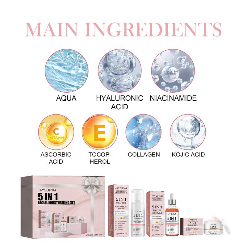 5 in 1 Facial Moisturizing Set, 3 Counts set Hydrating Facial Skincare Kit, Brightening Skin Care Kit, Firming Skin Care Product for Women & Men