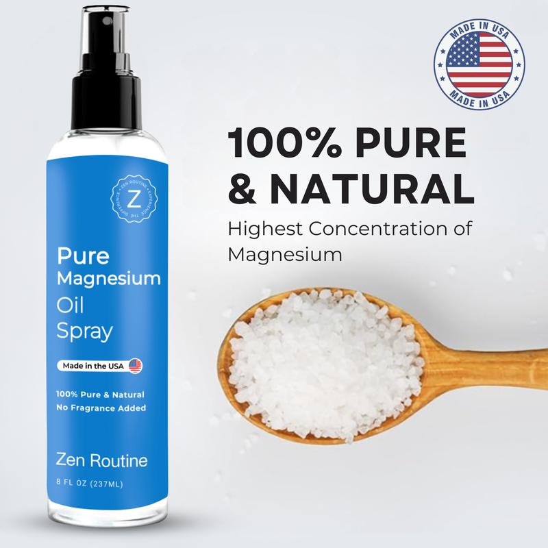 Pure Magnesium Oil Spray | 8 fl oz 237 ml | Zen Routine - USP Grade Magnesium Spray - Comfort