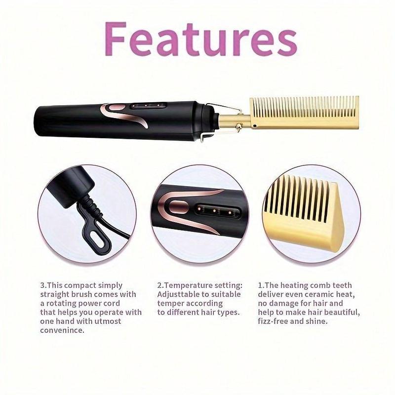 Electric Heated Hair Straightening Comb, Fast Heating Hair Straightener Brush, Anti-scalding Heated Hair Curling Straightening Tool for Home Salon Use