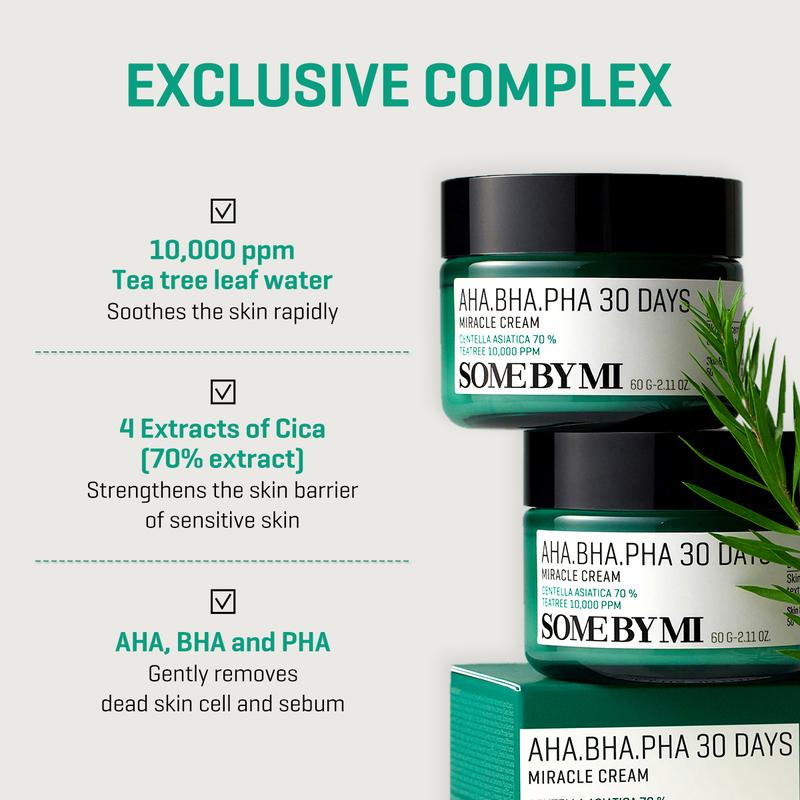 [SOME BY MI] AHA BHA PHA 30 Days Miracle Cream - 2.02Oz, 60ml - Mild Exfoliating Korean Moisturizer for Skin Calming and Soothing - Daily Blackhead Removing Pore Minimizer for Face - Korean Skin Care