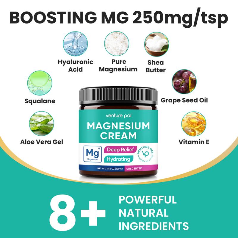 Venture Pal Magnesium Lotion, Topical Magnesium Cream - Ultra-Soothing for Sleep & Muscle Relaxation, Moisturizing, Non-Greasy Supplement with Coconut Oil, Shea Butter & Hyaluronic Acid, Safe for Kids Body Care Moisturizer