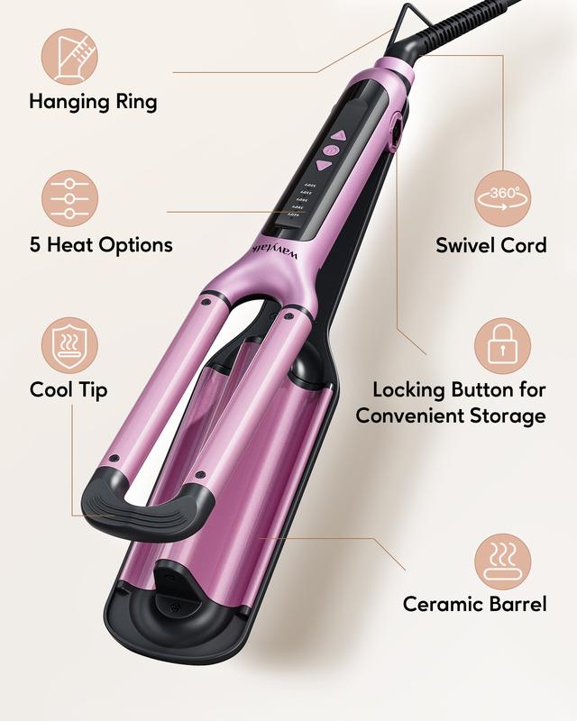 Wavytalk Hair Waver 3 Barrel Deep Hair Crimper - Fast-Heating & Easy-to-Operate