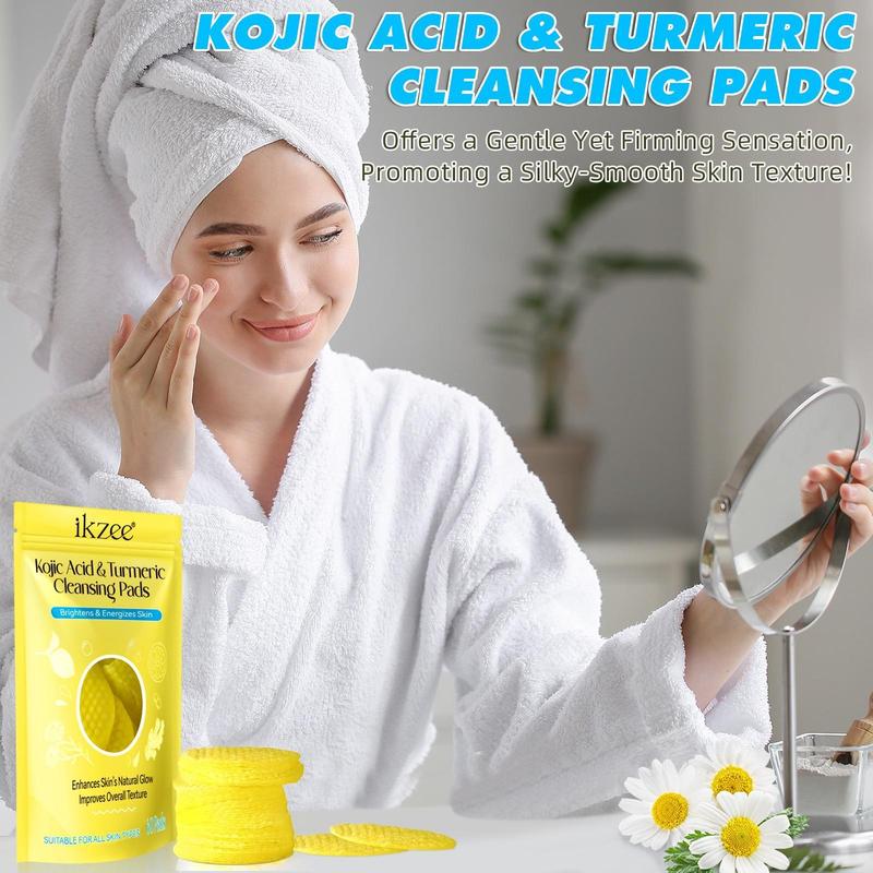 Kojic Acid & Turmeric Cleansing Pads, 2 Counts set Gentle Brightening Facial Cleansing Pads, Facial Skin Care Product for Women & Men All Skin Types