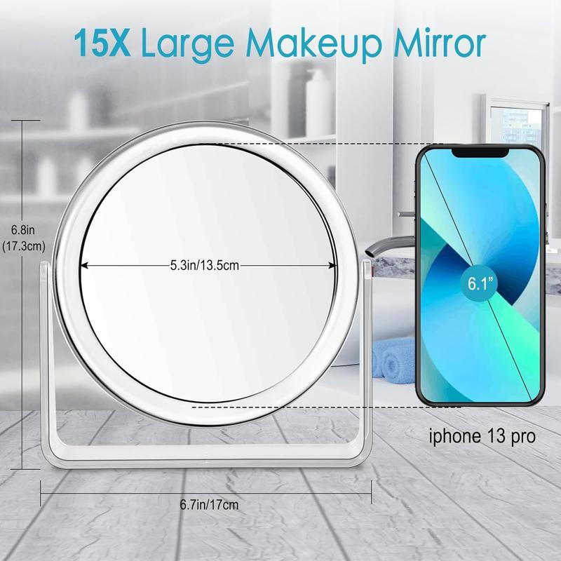 15X Vanity Mirror Makeup Mirror,1X 15X Magnification Double Sided Magnifying Mirror,360 Degree Swivel Desk Mirror,Portable Table Counter top Mirror for Bathroom Shaving Mirror,Gift for Women