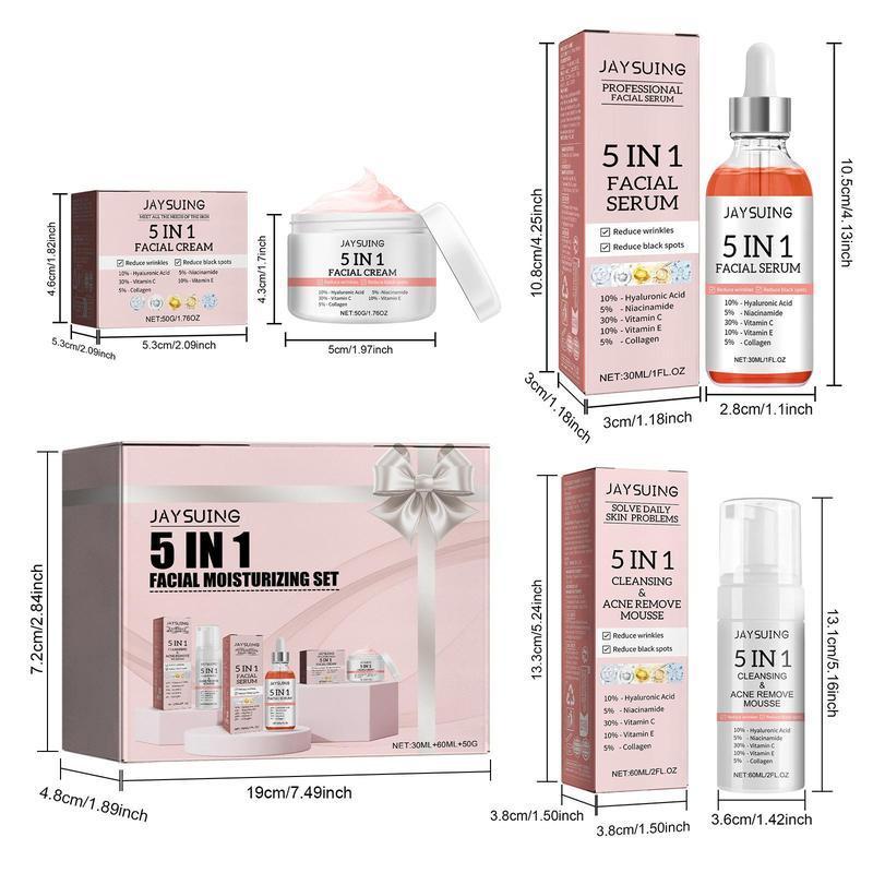 Facial Skin Care Set, 3 Counts box Moisturizing Skin Care Kit, Hydrating Cream and Serum and Cleansing Mousse, Skin Care Product for Women