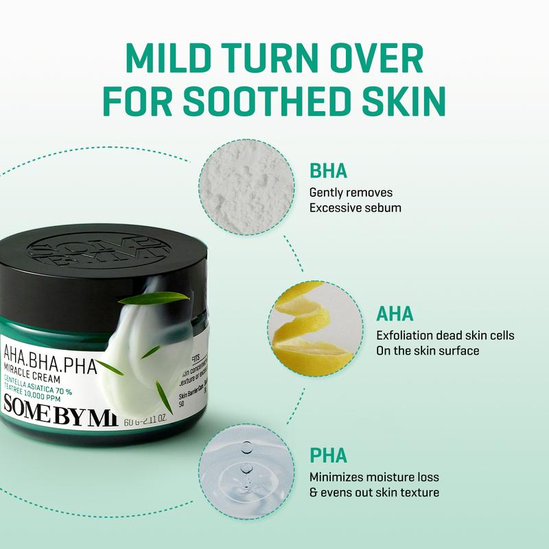 [SOME BY MI] AHA BHA PHA 30 Days Miracle Cream - 2.02Oz, 60ml - Mild Exfoliating Korean Moisturizer for Skin Calming and Soothing - Daily Blackhead Removing Pore Minimizer for Face - Korean Skin Care