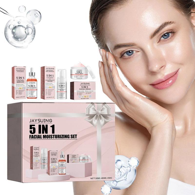 Facial Skin Care Set, 3 Counts box Moisturizing Skin Care Kit, Hydrating Cream and Serum and Cleansing Mousse, Skin Care Product for Women