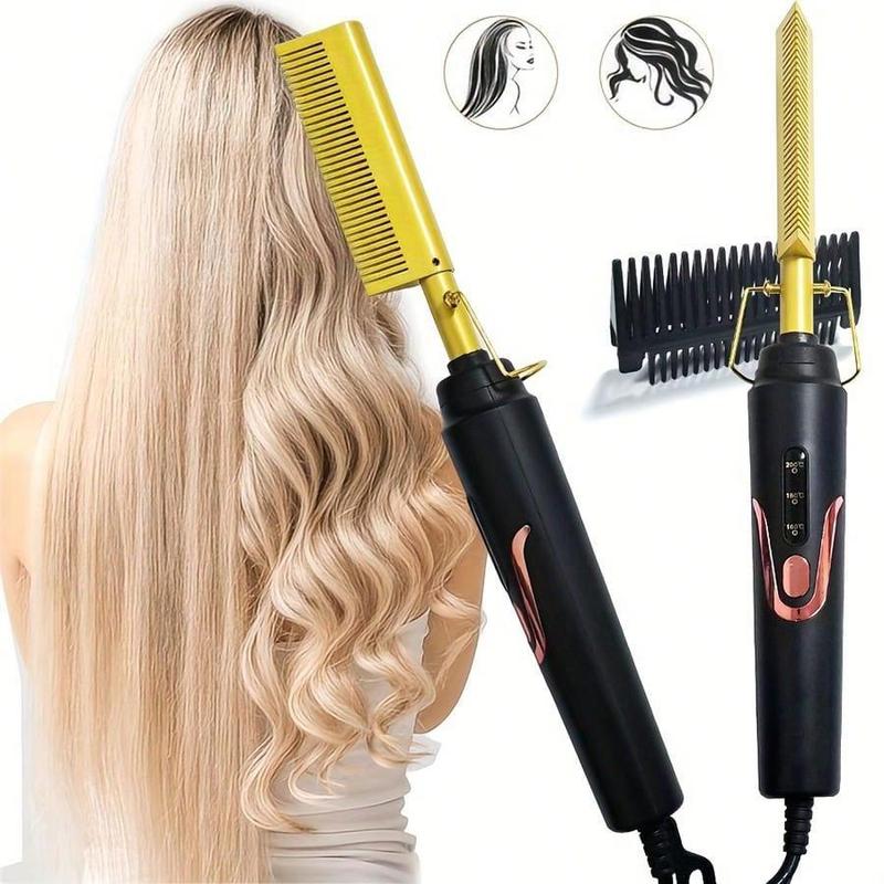 Electric Heated Hair Straightening Comb, Fast Heating Hair Straightener Brush, Anti-scalding Heated Hair Curling Straightening Tool for Home Salon Use