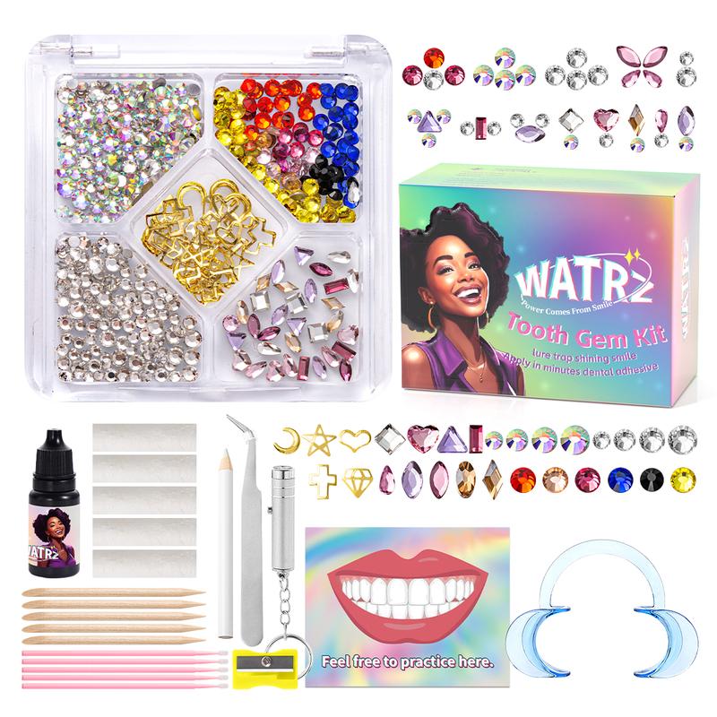 WATRZ Professional 320-Piece Colorful Tooth Gem Kits with Cross-Shaped and Unique Tooth Stickers, Polishing Drill Tools – Ideal for Smile Care and Holiday Gifts, Portable and Easy to Use,for Y2K