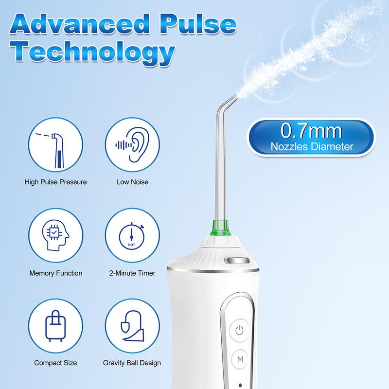 h2ofloss Water Dental Flosser 300ML Watertank & Whitening Tablet lPX7Waterproof Plus 5 Modes,Cordless Oral lrrigator P11-white