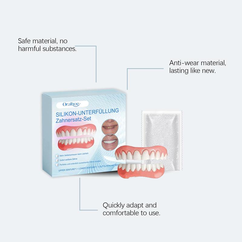 Temporary Denture Kit, 1 Box Denture Care Kit, Denture Kit for Women & Men, Daily Oral Care Product for Home & Travel