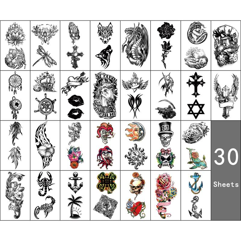 46 Sheets Full Arm Temporary Tattoo Waterproof For Men(L22.8“xW7”), Fake Tattoos for Women Lion Tiger Clock Flower Skeleton Animals Design, Hand Forearm Shoulder 3D Temporary Tattoos Stickers