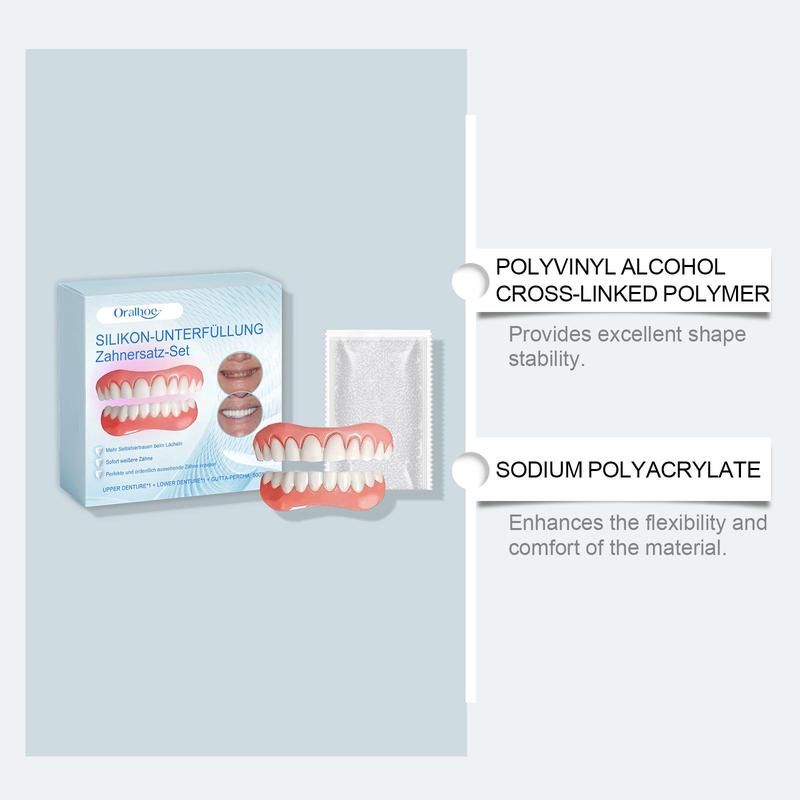 Temporary Denture Kit, 1 Box Denture Care Kit, Denture Kit for Women & Men, Daily Oral Care Product for Home & Travel