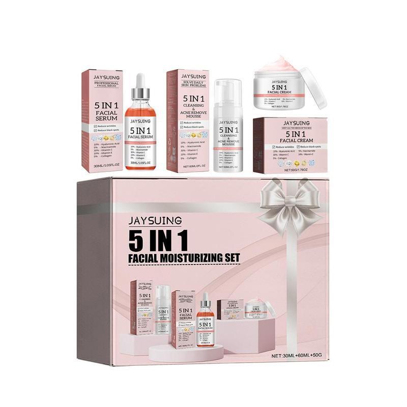 Facial Skin Care Set, 3 Counts box Moisturizing Skin Care Kit, Hydrating Cream and Serum and Cleansing Mousse, Skin Care Product for Women