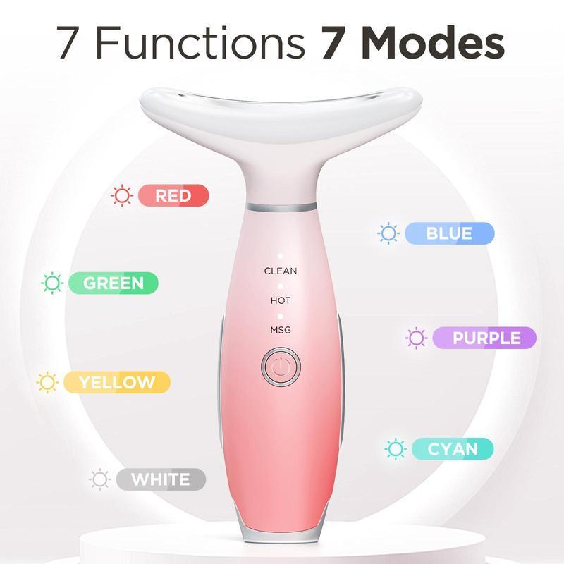 7 Color Beauty Neck Instrument, Led Facial Massager, Skin Care Face Massager, Face Sculpting Tool with Thermals, Electric Face Roller Massager, Vibration for Skin Care and Double Chin, Festival Gift