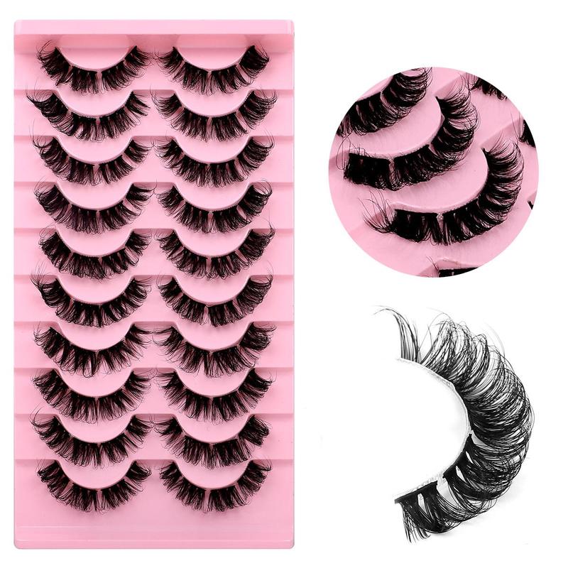 Segmented False Eyelashes, 10 Pairs Wispy Russian Coil Cluster Lashes, Natural Look D Curl Eye Makeup Strip Lashes for Women & Girls Eye Extensions