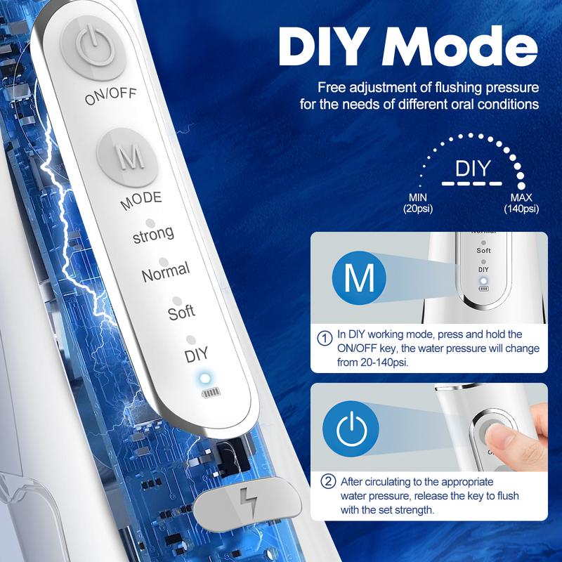 OLASK Water Flosser, USB Rechargeable & Cordless Oral Irrigator with 4 Modes，With 300ml Oral Flosser For Home, Travel Use.