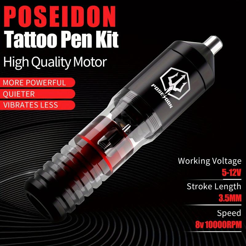 Poseidon Tattoo Suit, Rotary Tattoo Pen Suit, Containing 10 Tattoo Needles, Professional Tattoo Machine Set Suit, with Power Supply, 6 Colors Tattoo Ink, with Foot Pedal Tattoo Gun, Suitable for Artists