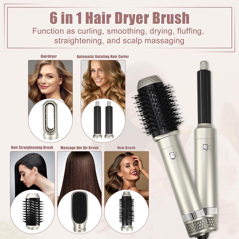 6 in 1 Hair Styler Hair Dryer Brush,Hair Styling Tools for Women,Detachable Hair Dryer Styler Volumizer Hair Straightener Comb Blow Dryer Electric Curling Wand Set,Air Hair Curlers & Round Curling Brush & Smoothing Brush, Blow Dryer Brush Curlers