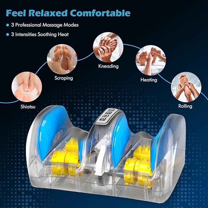 Shiatsu Foot Massager Machine with Soothing Heat, Deep Kneading Therapy, Air Compression, Improve Blood Circulation and Foot Wellness,Relax for Home or Office