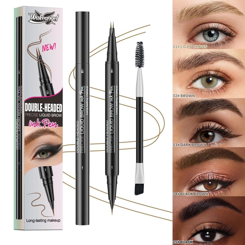 Curved Eyebrow Pen - Eyebrow Pencil Magical 2-in-1 Dual-Ended Eye Brow Pencils for Women with Fork-Tip & Precise Brush-Tip Create Natural Hair-Like Brows, Last All-Day