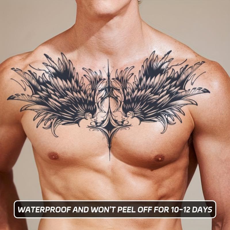 Waterproof Cross with Wings Temporary Tattoo Sticker-Realistic, Lasting for 1-2 Weeks, Suitable for Chest, Back and Arm Tattoo Temporary Waterproof and Durable Tattoo Temporary Waterproof and Durable Tattoo