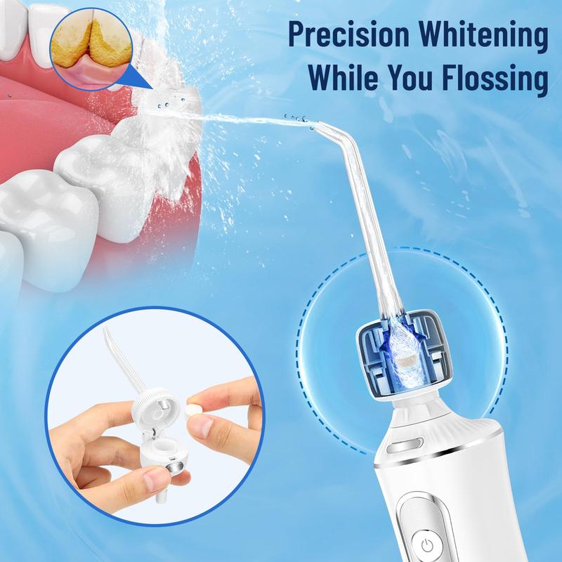 h2ofloss Water Dental Flosser 300ML Watertank & Whitening Tablet lPX7Waterproof Plus 5 Modes,Cordless Oral lrrigator P11-white